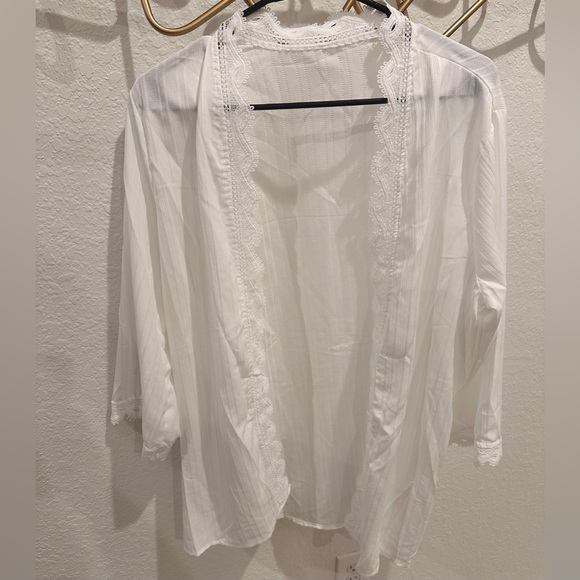 Scalloped Lace Trim Open Front Cardigan - Picture 1 of 2
